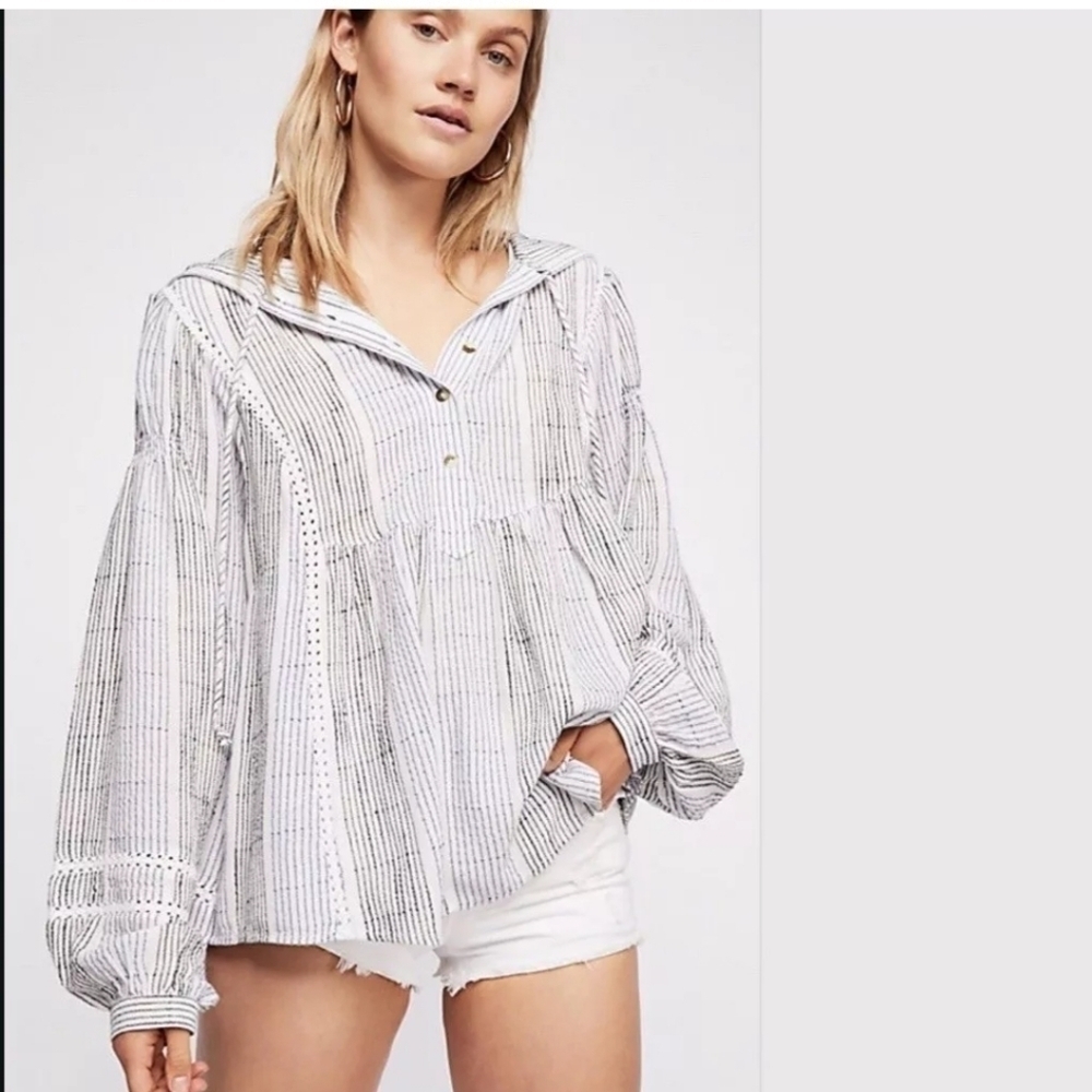 Free People Baja Babe Hooded Stripe Pullover Top Size Small $128